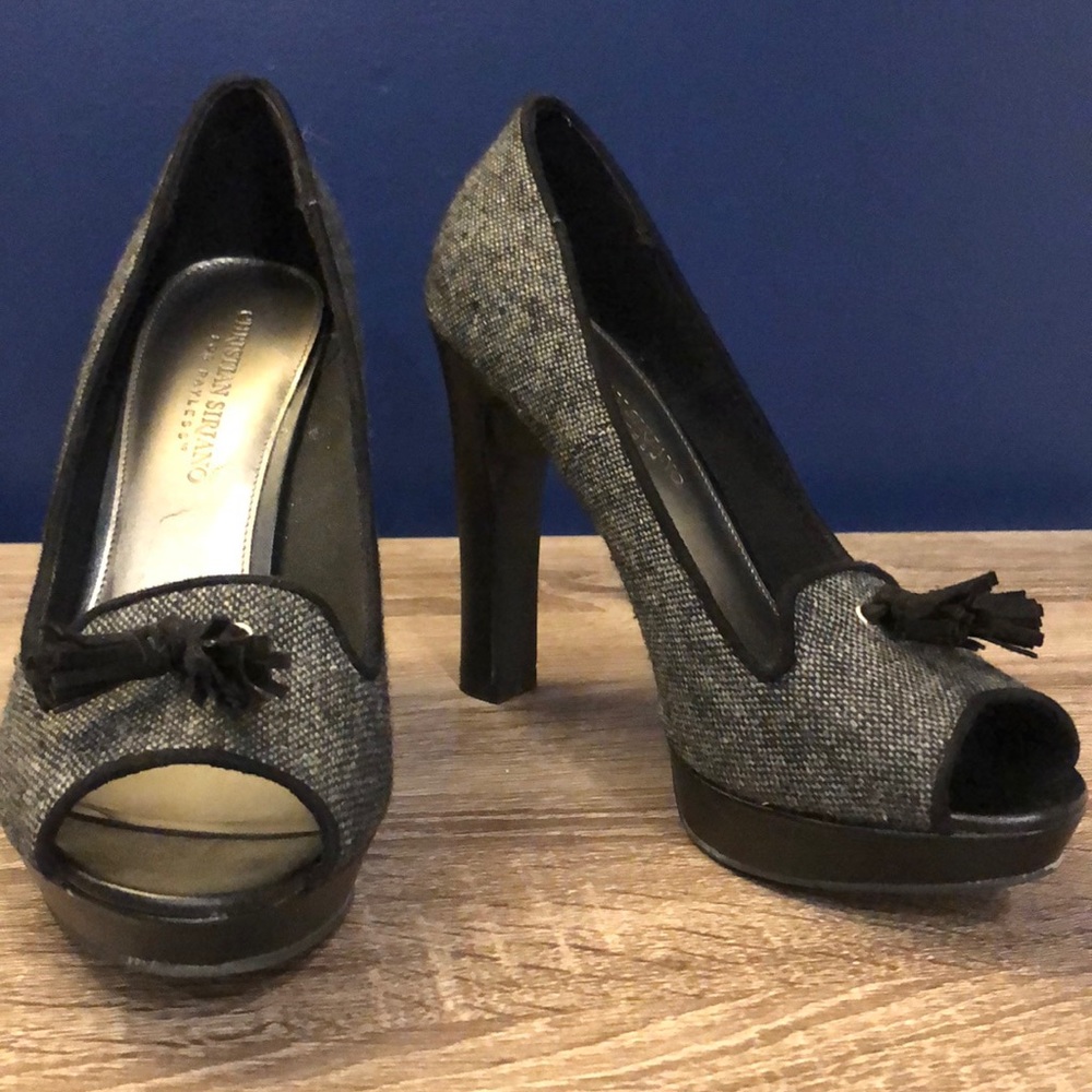 Christian Siriano Black Lambert Peep Toe Heels